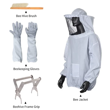

New 5pcs/set Beekeeping Suit Beekeeper Protective Beekeeping Suit Bee Jacket Beekeeping Gloves Beehive Bee Hive Brush for Beekee