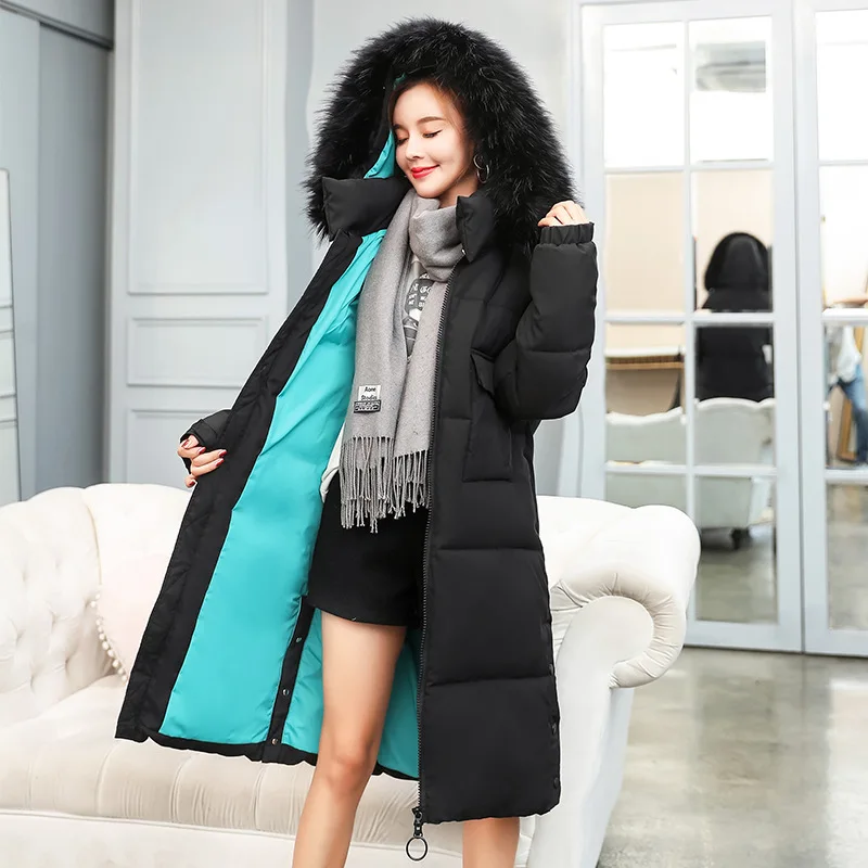 

Y9239 Korean-style Fashion Hooded Thick Bread fu da Fur Collar Loose-Fit Mid-length Cotton-padded Clothes Women's