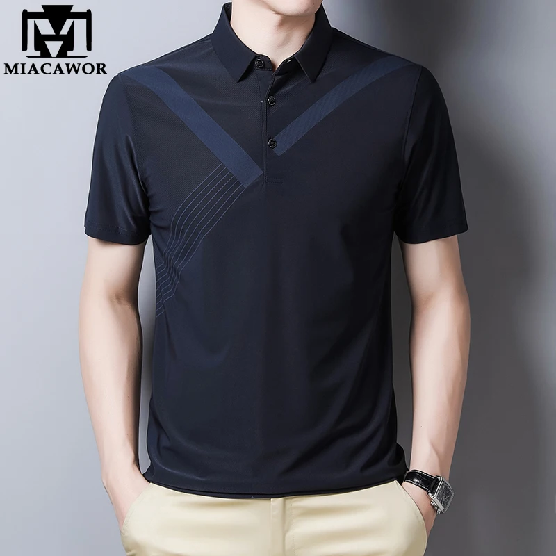 Рубашка-поло мужская приталенная с коротким рукавом однотонная T913 | Мужская