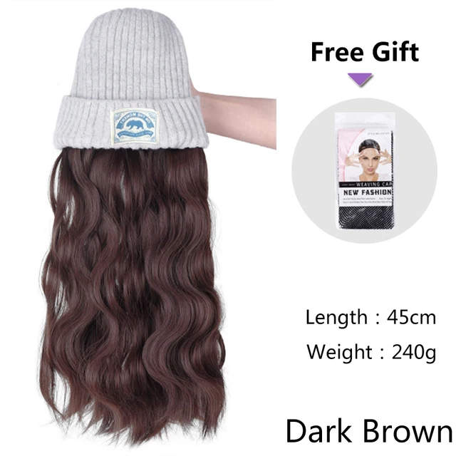 Parrucca con cappello a cuffia sintetico SHANGKE parrucca lunga ondulata  berretto invernale marrone nero naturale per cappello da donna con capelli  finti resistenti al calore|Synthetic None-Lace Wigs| - AliExpress