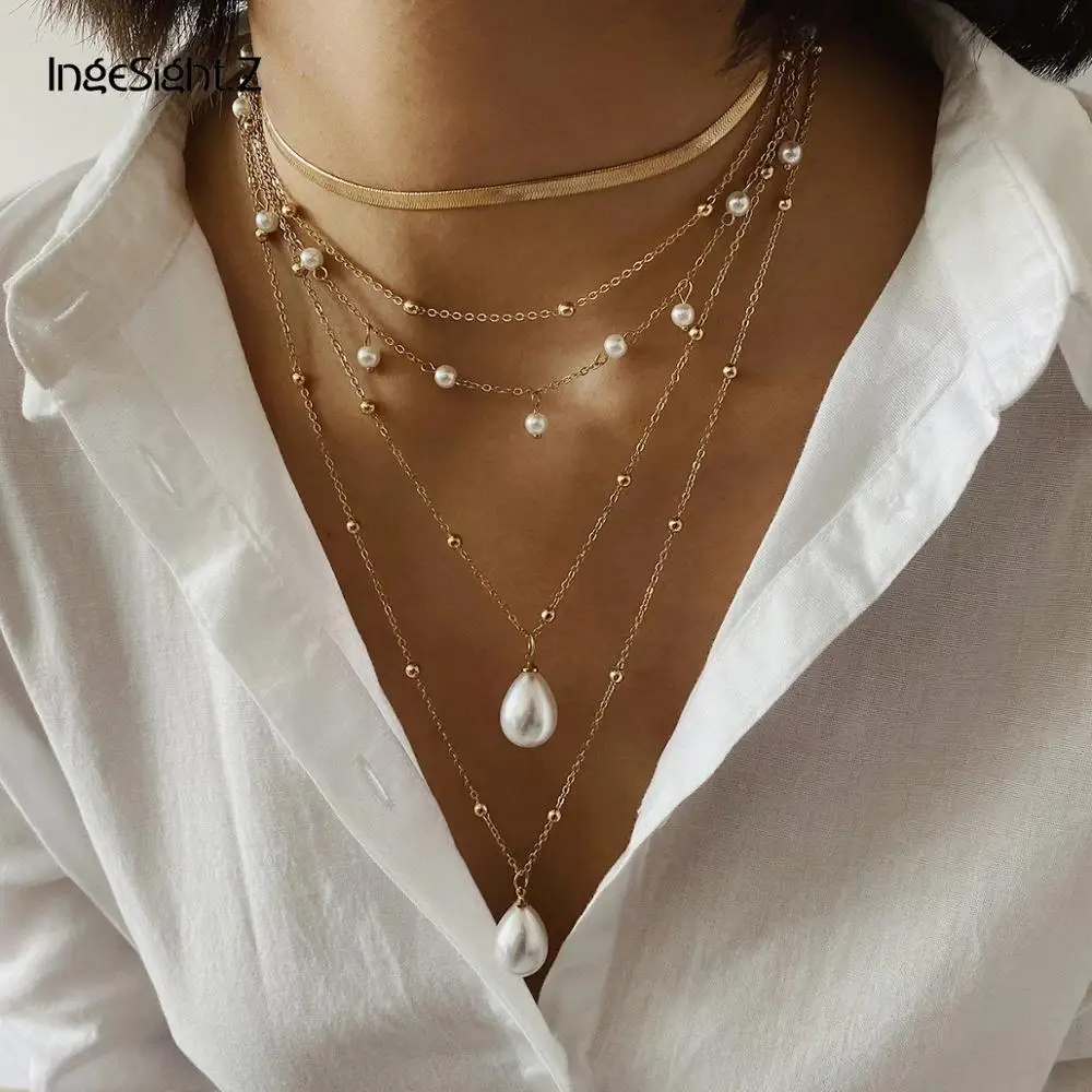 Tassel Choker Necklace Statement Pendant Women Jewelry Imitation-Pearl Multi-Layer Bohemian