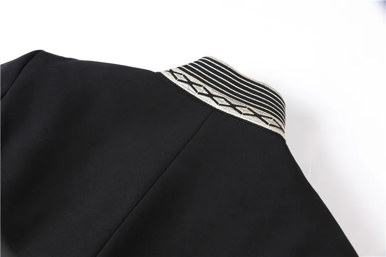Black Women Cropped Jacket Runway Gothic Embroidery Horn Buckle Stand Collar Vintage Runway Black Jacket Coat Streetwear