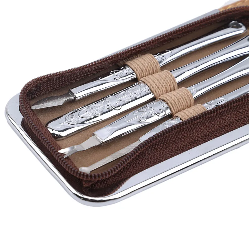 Brown Stainless Steel Manicure Knife Manicure Tool Kits Nail Clippers Nail Clippers Scissors Cuticle Pusher Suit Set 7 PCS/Set