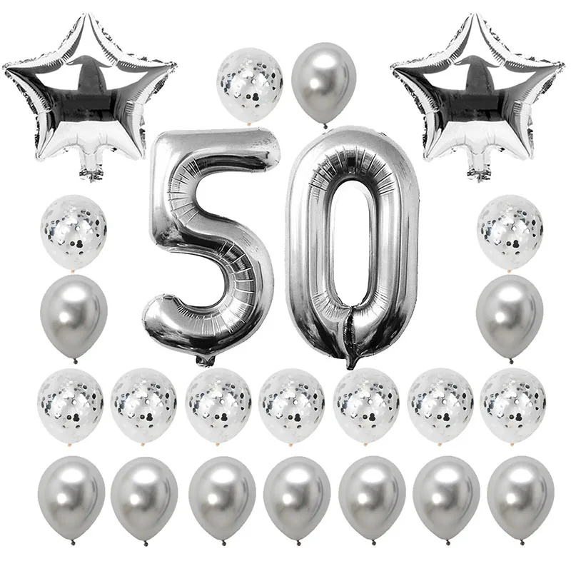 24pcs silver 38 шт. 32 дюйма с днем рождения 50 воздушные шары из фольги розового, золотого, голубого и розового цвета с цифрами 50 лет вечерние украшения для мужчин, мальчиков и девочек - Цвет: 24pcs silver