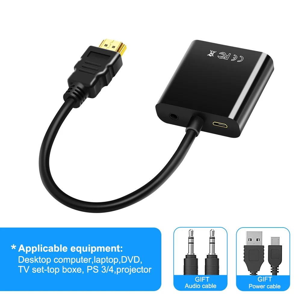 HDMI в VGA адаптер VGA HDMI конвертер 1080P штекер в Famale с силовым аудио кабелем для Xbox PS4 PC HDTV DVD ноутбук проектор - Цвет: With Audio and power