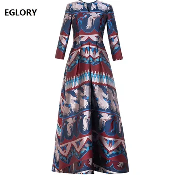 

Ball Gown Party Vestidos 2020 Spring Women V-Neck Cute Birds Prints Pocket Patchwork 3/4 Sleeve Ankle Long Maxi Gown Dress 3XL