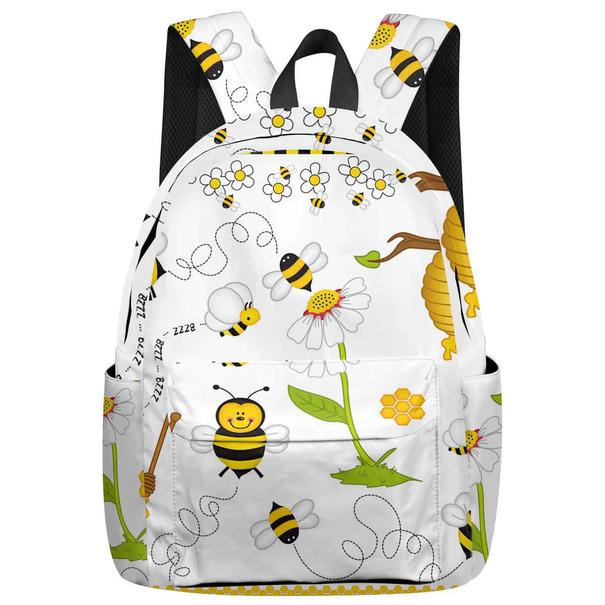 

WHEREISART Bee Cartoon Backpacks Night Light Reflective College Backpacks Notebook Backpack Scratch-Resistant Business Daypack