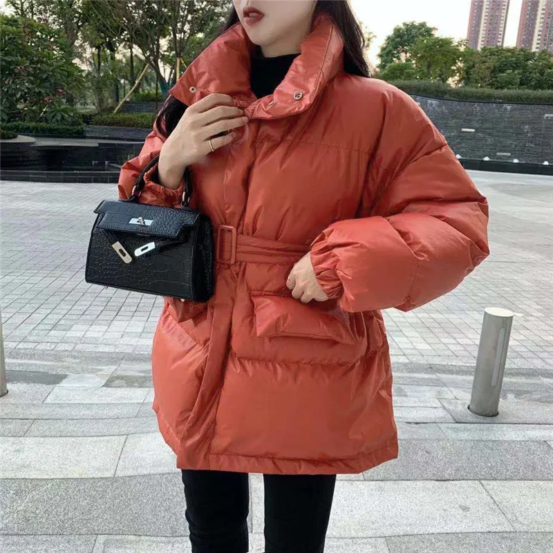 Зимнее женское пальто новое корейское однотонное приталенное плотное хлопковое пальто Свободное с длинными рукавами Толстая теплая куртка Z79
