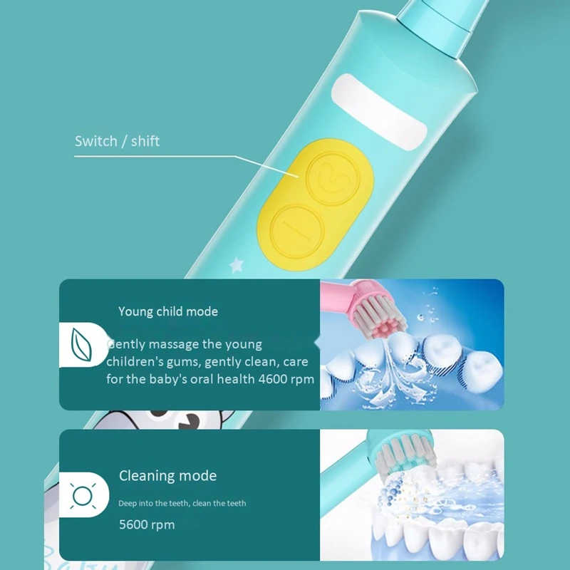 HTHL-Rechargeable Electric Toothbrush for Children Gum Care Rotation Vitality Cartoon Oral Health Soft Tooth Brush