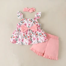 Ensemble d'été Floral pour filles, gilet et short, 2 pièces, pour enfants de 1 à 5 ans, 2022