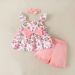 Ensemble d'été Floral pour filles, gilet et short, 2 pièces, pour enfants de 1 à 5 ans, 2022 