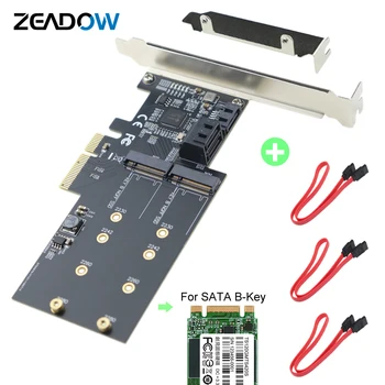 

PCI-E 3.0 X4 to 2x M.2 NGFF SATA Based B-Key SSD Plus 3x SATA III Ports 6Gbps Adapter Card For 2.5/3.5 Inch Hard Drives