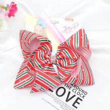 CN 7" Large Christmas Hair Bows With Clips For Girls Kids Handmade Rhinestone Stripe Printed Bowknot Hair Clips Hair Accessories