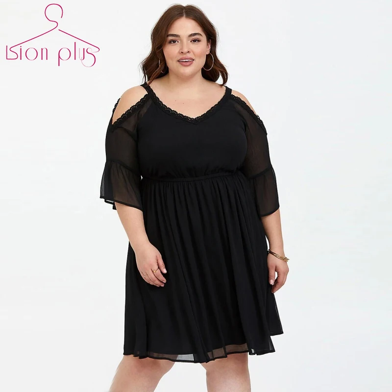 Платье с кружевным воротником Для женщин 6xl 7xl 5xl плюс Размеры платье Летние черные свободные перспектива вечерние платье с открытыми плечами, Vestidos, новинка в