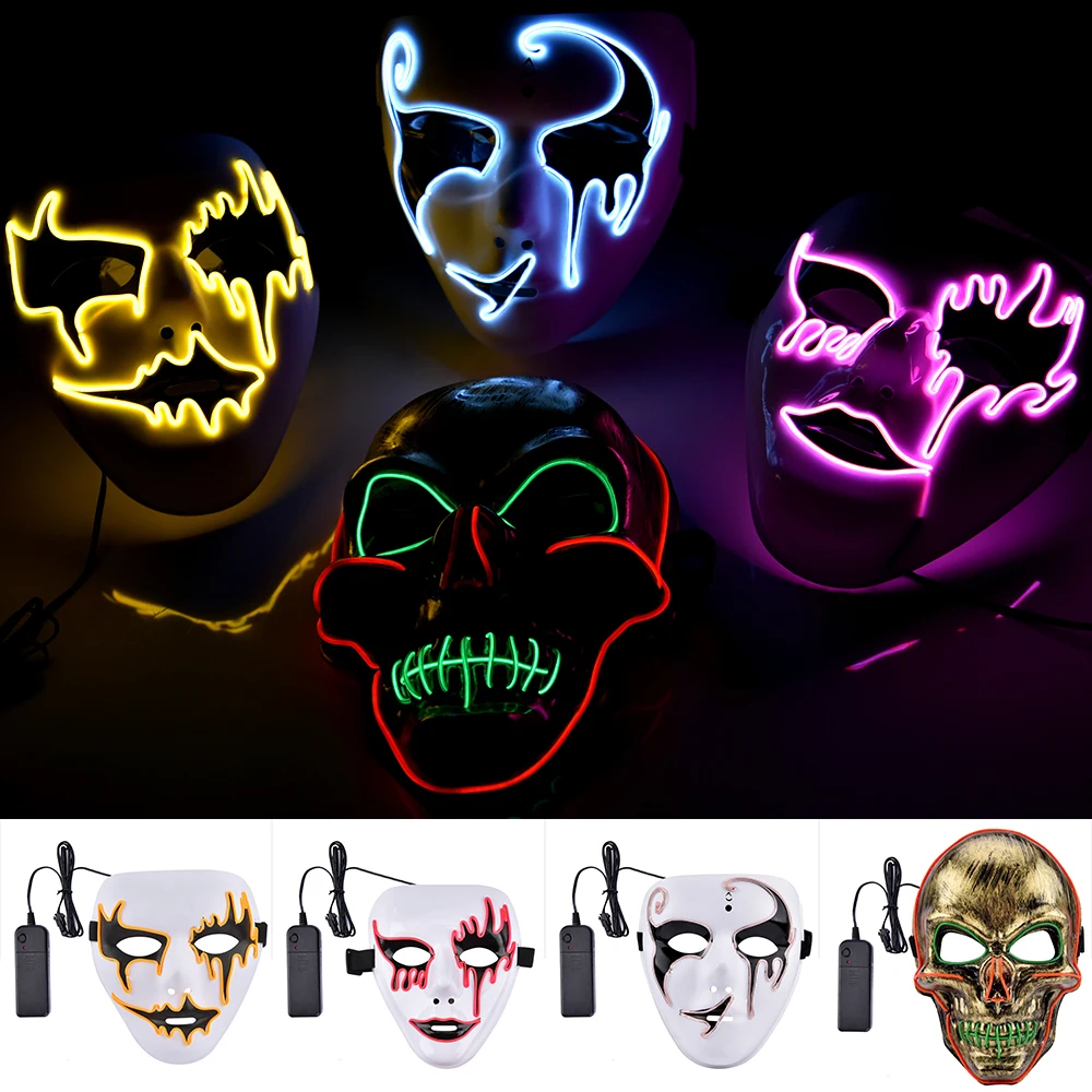 

Halloween LED Mask Maske Light Up Party Face Masks Neon Maska Cosplay Horror Glow In Dark Costume Masque EL-Wire Supply Mask