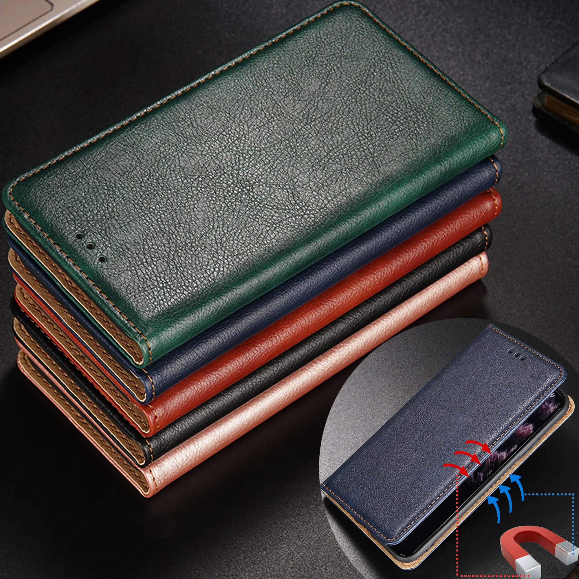 Кожаный чехол-бумажник с откидной крышкой и магнитной застежкой для телефона Sharp