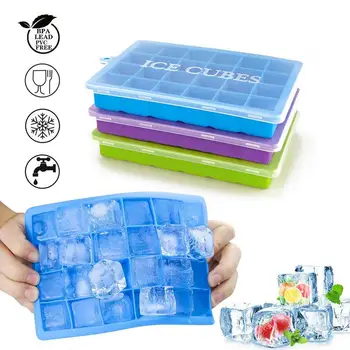 

24 Grid Silicone Ice Cube Tray Ice Cube Mold Ice Maker Box With Lid Candy Cake Pudding Chocolate Molds Containers Cube Grid Mold