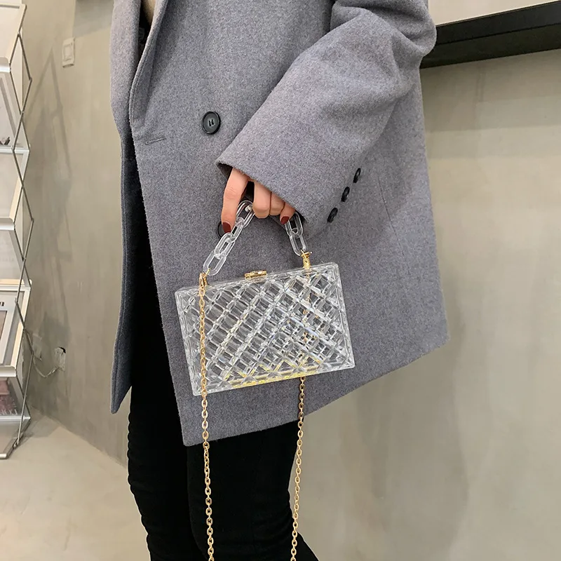 Neuankömmling Luxus Designer Handtasche transparente Acryl Clutch Geldbörse Damen Abend tasche mit Griffen und Metall kette – Detail 1