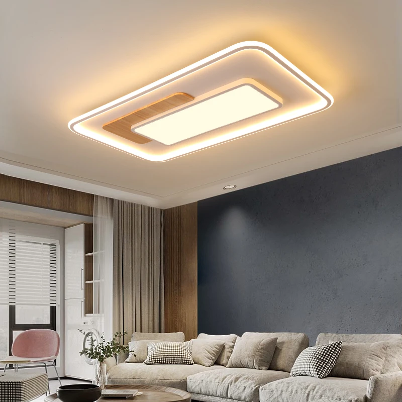 

Nordic Modern Minimalist Rectangular LED Living Room Ceiling Lamp Atmospheric Log Round Bedroom Study Dining Room Lighting