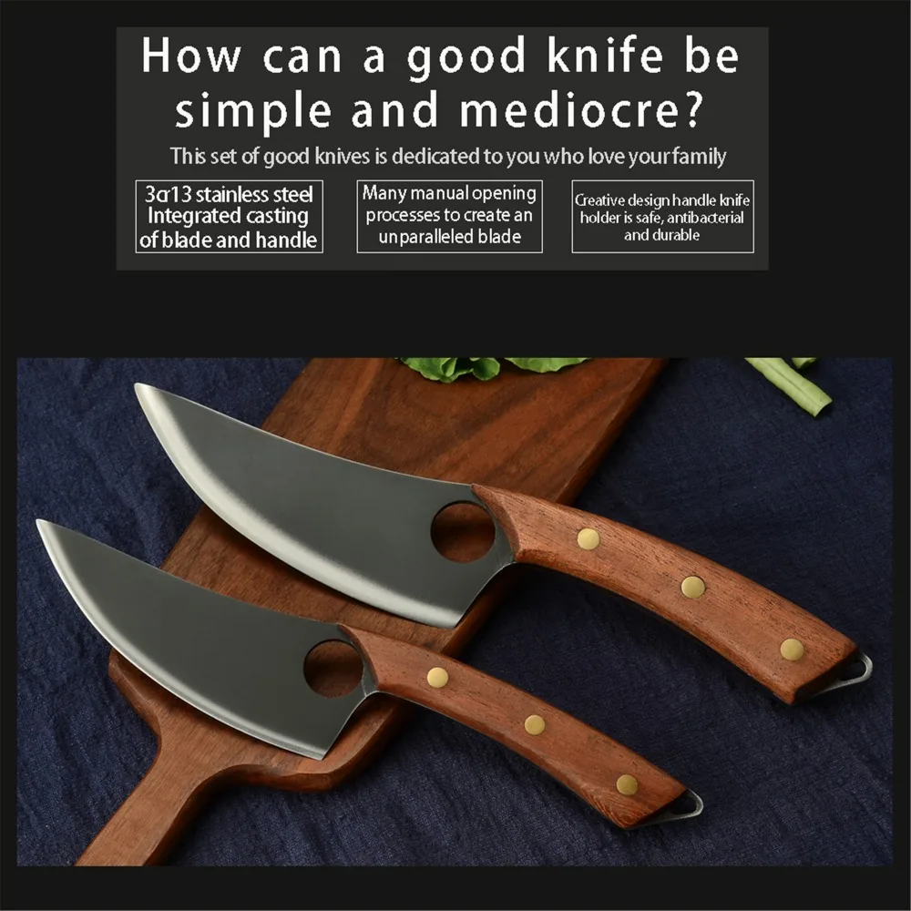 3cr13不锈钢棕色沙比利镂空哑光面5寸小、6寸大剔骨刀 (6)