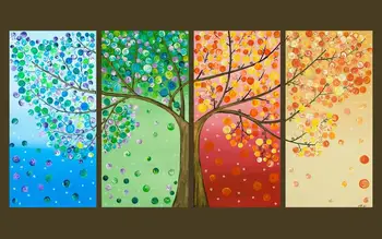 

Abstract Tree Picture Painting 4 Pieces Hand painted Fantasy Four Seasons Tree Wall Art for Livingt Room Bedroom Home Decor