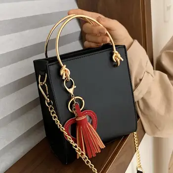 

Elegant Female Metal Ring Tote bag 2019 New High Quality PU Leather Women's Designer Handbag tassel Chain Shoulder Messenger Bag