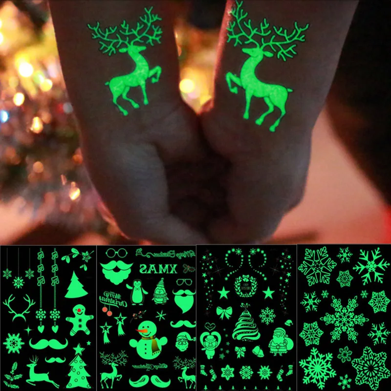 Cheap Navidad luminoso tatuaje Santa copo de nieve impermeable resplandor del tatuaje etiqueta engomada del tatuaje para niños regalos de Navidad Natal decoraciones R6qXWVxzE