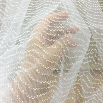 

5 Yards Off White Exquisite Stripe Soft Tulle Embroidery Lace Fabric for Bridal Gown Wedding Dress Lining Fabric