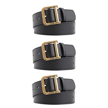 

D-Shaped Buckle Black Belt Retro Gold Buckle European and American Trend Wild Jeans Ladies Belt 3