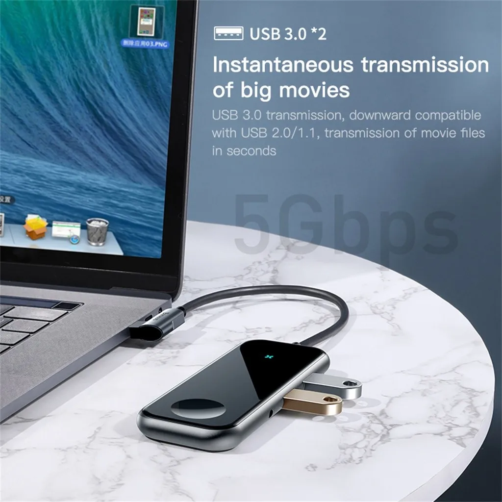 USB C концентратор к USB 3,0 HDMI RJ45 адаптер для MacBook Pro Air мульти Тип C концентратор с беспроводной зарядкой для iWatch USB-C концентратор