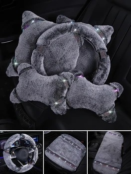 

Winter car Headrest Lumbar Pillow Personality Creative Neck Pillow Cute Plush Warm Diamond Pillow Female Accessories