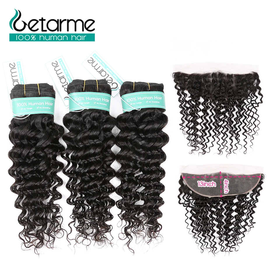 Brazilian Deep Wave Hair Bundles With Closure Remy Human Hair Weaves 3 Bundles Deep Wave With Closure For Black Woman