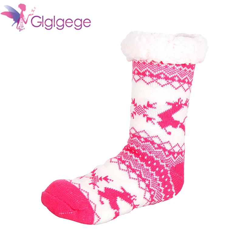 

Glglgege 2019 Style Keep Warm Floor Socks Flying Deer Antiskid Winter Room Socks high quality home shoes Christmas Gifts
