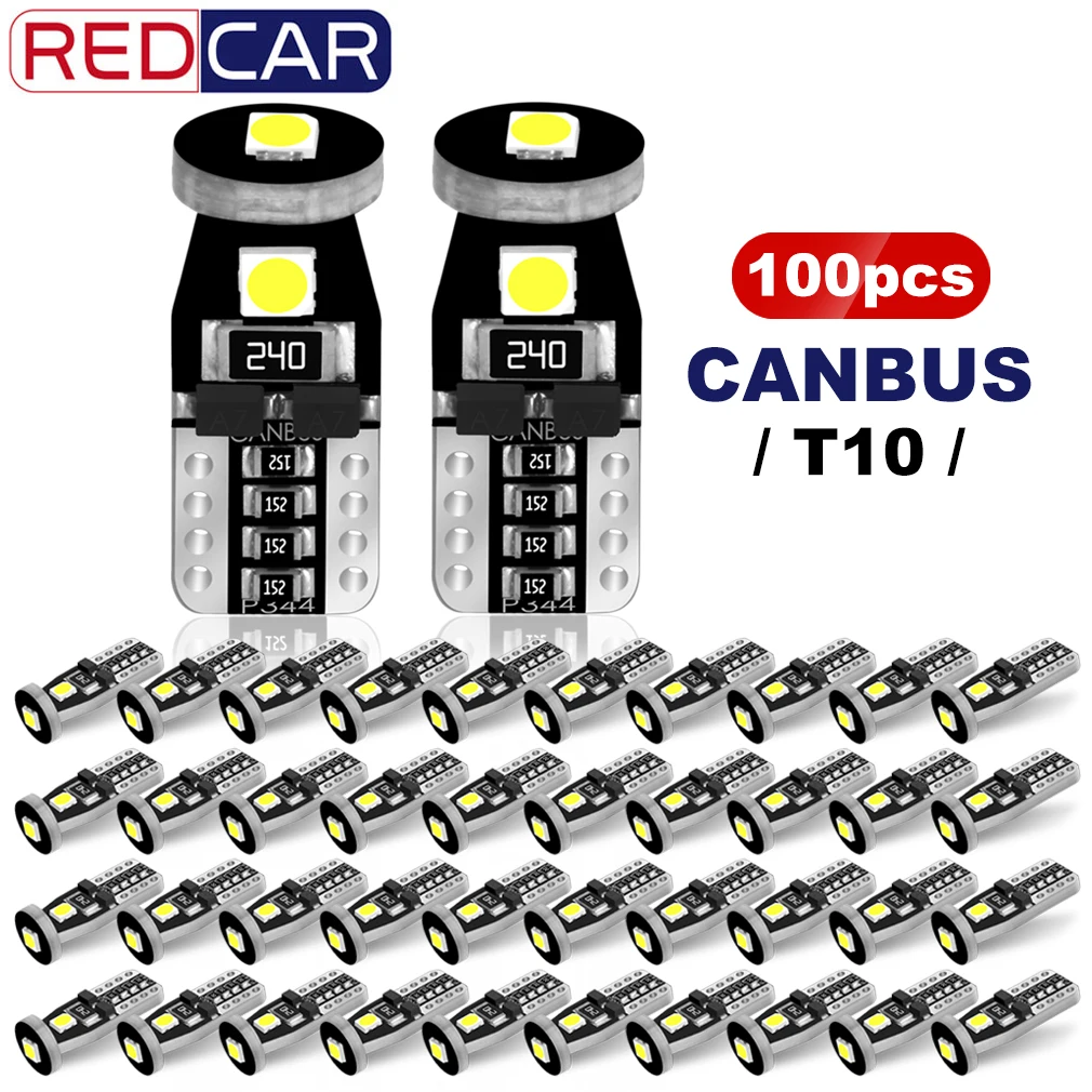 

100pcs T10 W5W WY5W 168 501 192 3030 SMD Car T10 LED Wedge Replacement Reverse Instrument Panel Lamp Auto Automobiles License