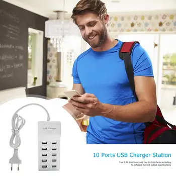 

Portable 10 USB Wired Charger Station 2.4A 2A 1A Alloy Charging Charger EU Plug Applicable Smart Phones Bluetooth Audio
