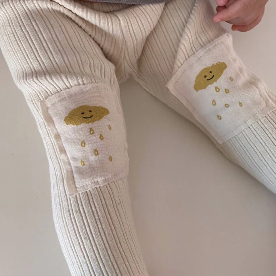 Spring Knee Patch Baby Pants Toddlers Kids Girls Leggings Boys Ribbed Long Pants Children Elastic baby trousers cotton pants baby leggings
