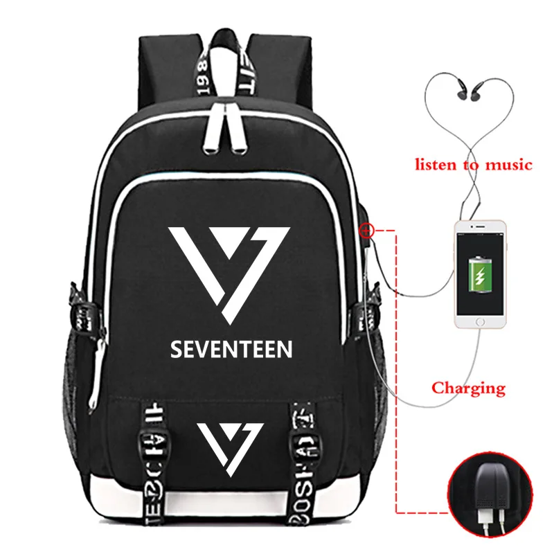 011 Hipster Seventeen напечатаны usb зарядка ушной раковины отверстие Рюкзак Студенческая школьная сумка, школьные принадлежности для подростков дорожные сумки - Цвет: 011