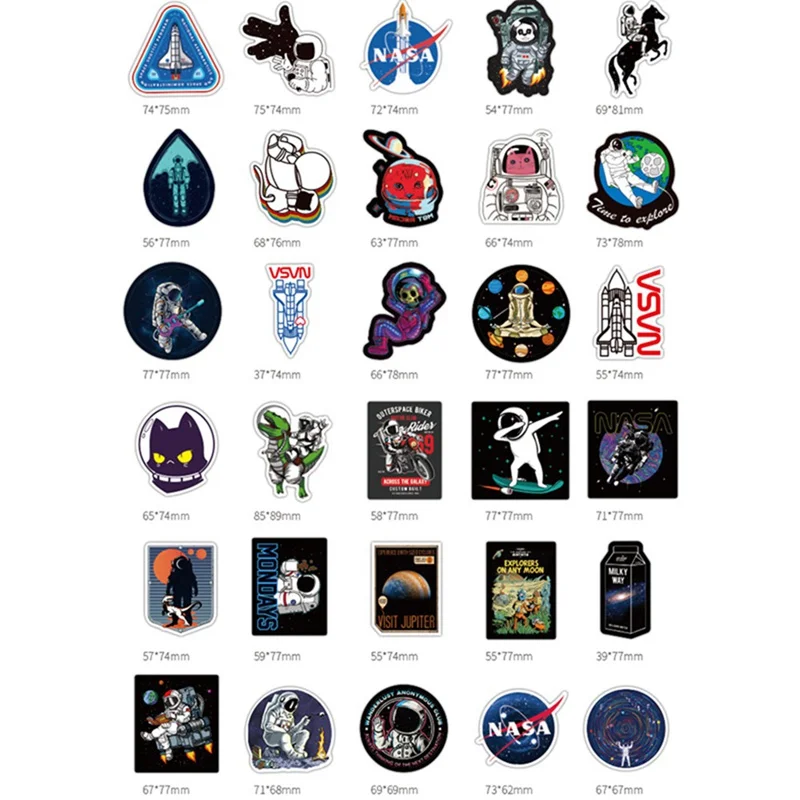 100pcs/set Outer Space Astronaut Stickers For Suitcase Skateboard Laptop Luggage Fridge Car Styling DIY Decal Sticker For Gift