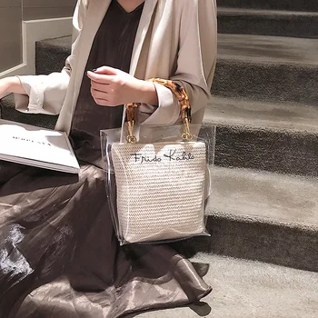 

Bamboo female bag 2020 child and mother bag shoulder chain handbag large capacity woven crossbody bag