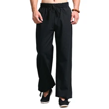 Pantalones harén informales para hombre, jogging, pantalón chino tradicional Harajuku, kung-fu, traje, uniforme de Tai Chi, pantalones de lino y algodón