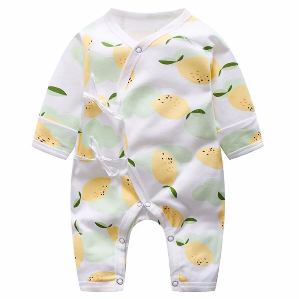 Baby Infant V-neck Jumpsuit Newborn Cute Cartoon Fruit Long Sleeve Cotton Boy Girl Clothing Toddle Monk Suit Pajamas Newborn Sailor Romper Girls Boy Costume Anchor Baby Rompers