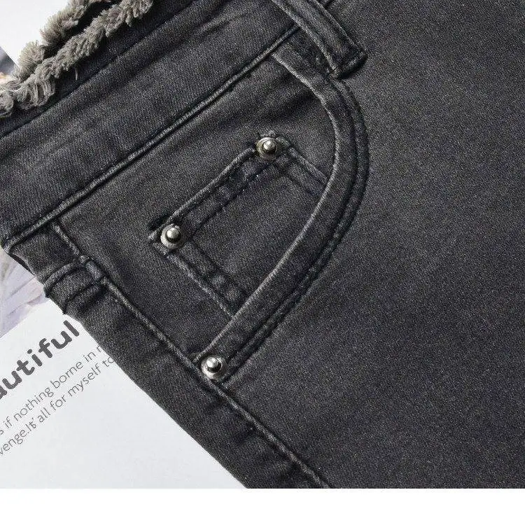 Летняя обувь с перфорацией, Рваные джинсы Для женщин Jeggings джинсовые штаны черный Для женщин s женские Стрейчевые джинсы-скини для Для женщин брюки