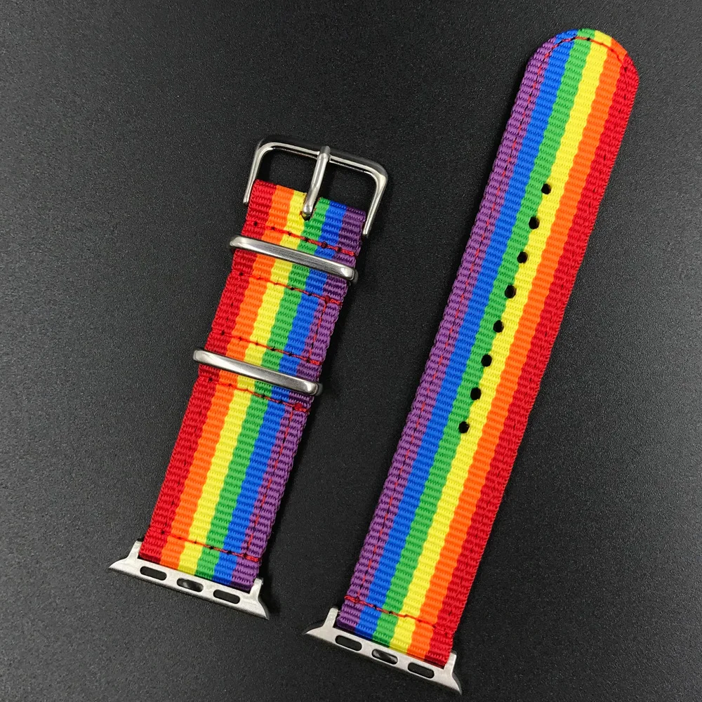 

2019 High Quality Nylon Canvas Strap with Six-color Rainbow Strap 38mm 40mm 42mm 44mm