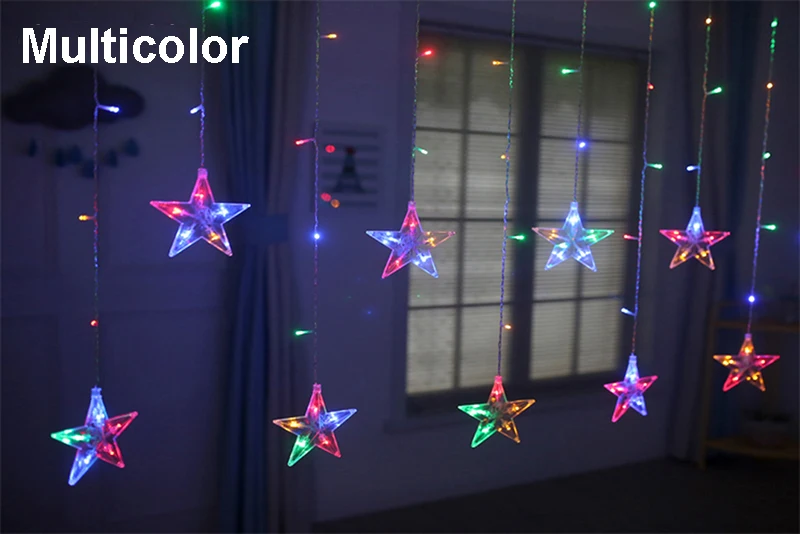 star-multicolor Светодиодный гирлянда в форме сердца с мерцающей звездой, с европейской вилкой, 220 В, водонепроницаемая, для улицы, Рождественская, Сказочная гирлянда, занавески, украшение для свадебной вечеринки - Испускаемый цвет: star-multicolor