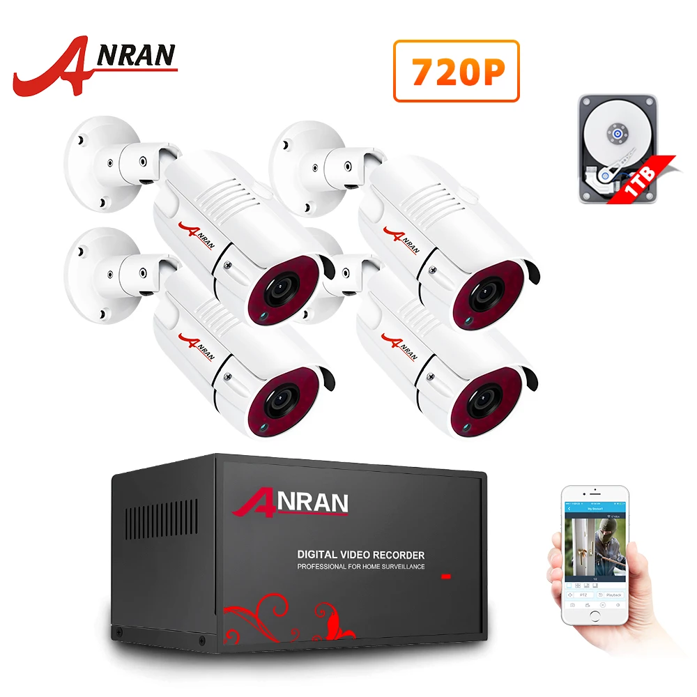 ANRAN AHD 4CH DVR CCTV комплект системы безопасности 1080P ИК ночного видения наружная AHD камера система аналоговая HD система видеонаблюдения - Цвет: 4 X 720P Camera