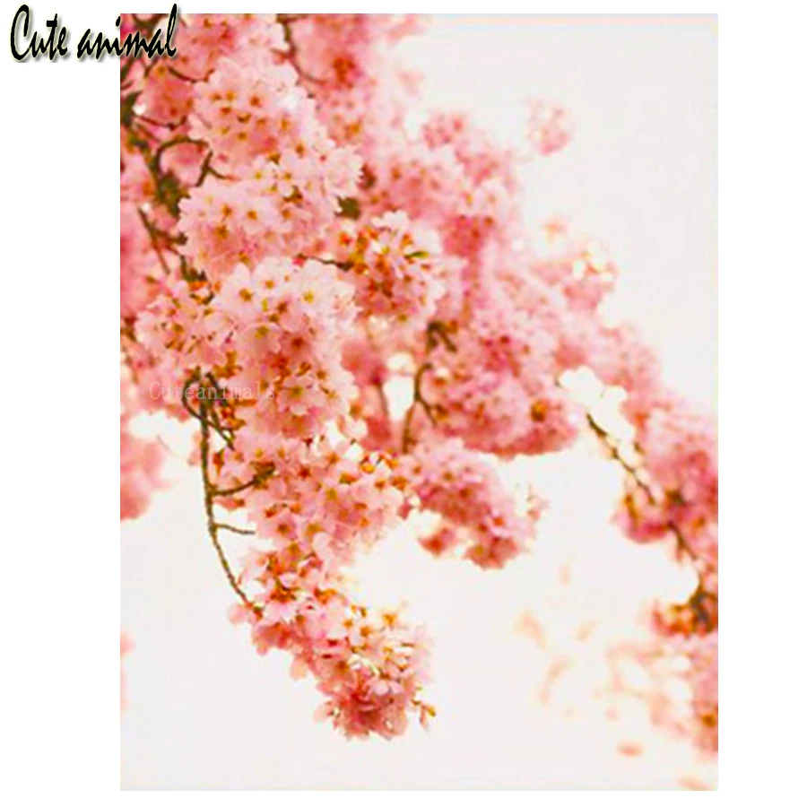 Pink flower cherry blossom Full Square Round Drill 5D Diamond Painting Cross Stitch Embroidery Mosaic Rhinestone decor | Дом и сад