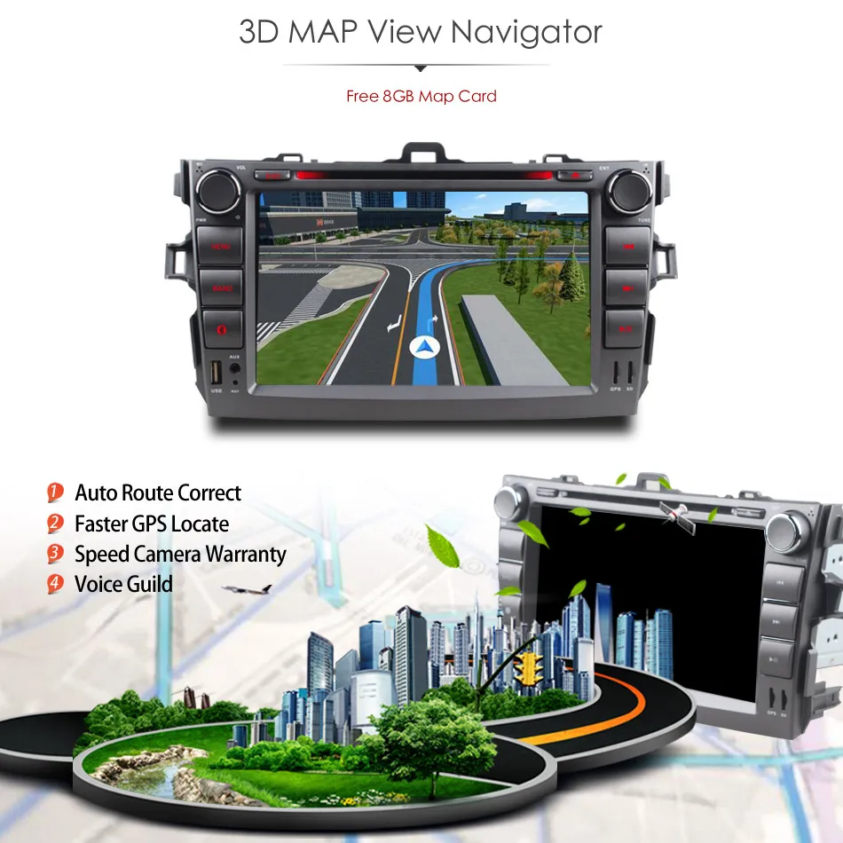 Sale 2Din Car In Dash DVD Player GPS Navigator Radio Bluetooth Head Unit Stereos with Reverse Camera for Toyota COROLLA 07-11 7