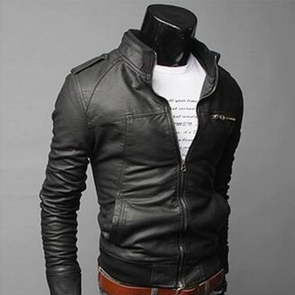 Promo Men Outwear New Motorcycle Slim Vintage Leather Jacket Coat Men Outfit Fashion Biker Zipper Pocket Design PU Leather Jacket Men