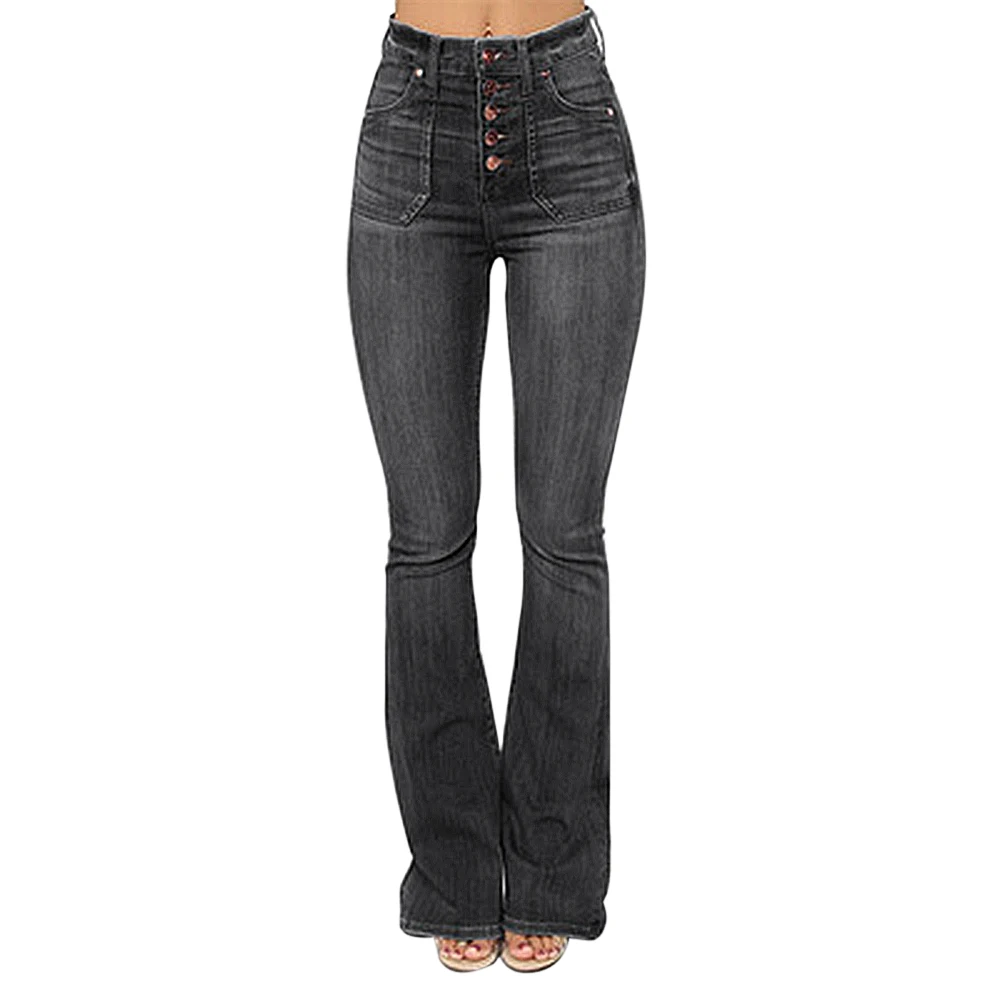 CALOFE Осенние новые-Женские винтажные Стрейчевые джинсы с высокой талией и несколькими пуговицами, женские повседневные потертые джинсовые брюки XS-XXL - Цвет: Black