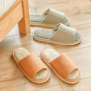 

Comfory Women Men Home Slippers Indoor Fabric Cotton Japanese Style Concise Flax Slides All Season House Breathable Shoes Unisex